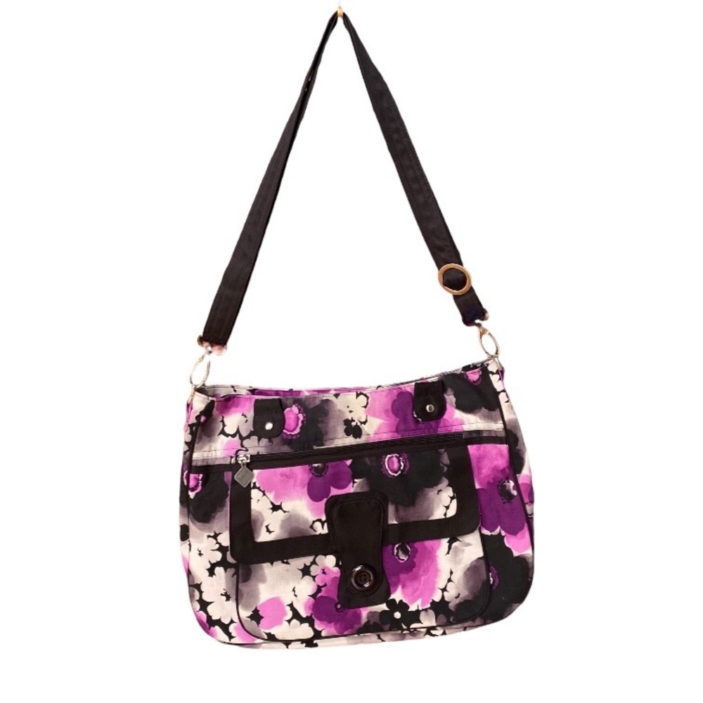 Floral Crossbody Bag - Purple and Black